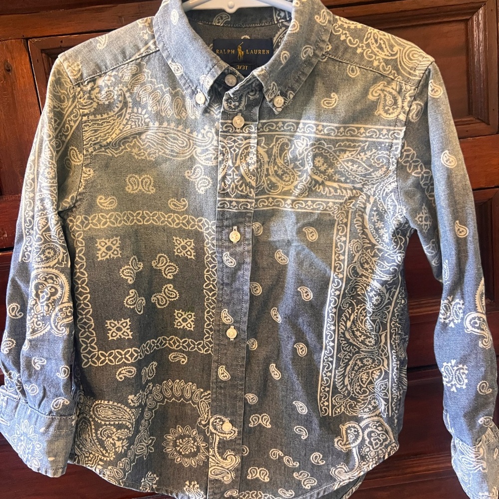 Ralph Lauren kids paisley chambray button down size 3T